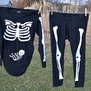 Motherhood Maternity Halloween Skeleton Long Sleeve with Leggings Size Large